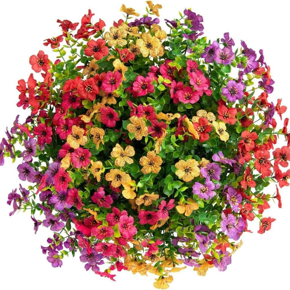 Artificial Flowers Hanging Basket Outdoor UV Resistant Silk Plant Porch Patio