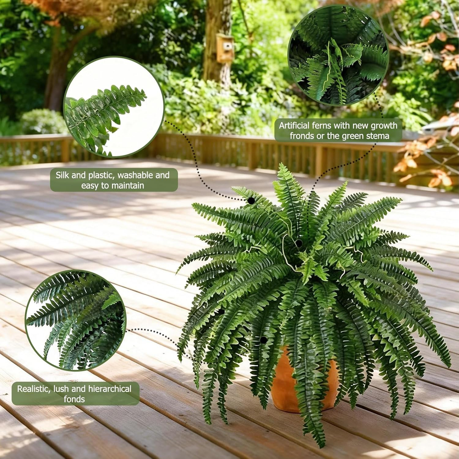 Large Artificial Boston Fern Bush – 2 Pack for Indoor & Outdoor Decor