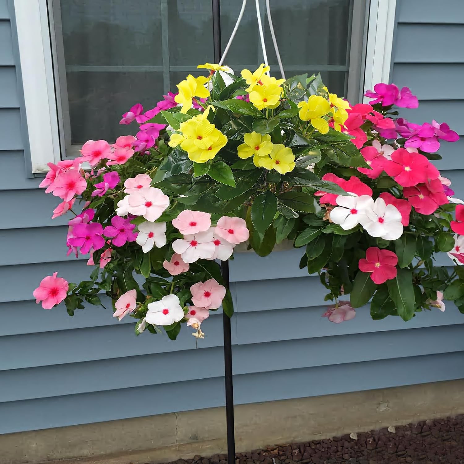 2 Pcs Artificial Impatiens Flowers for Outdoors Faux Impatiens Bushes Yellow