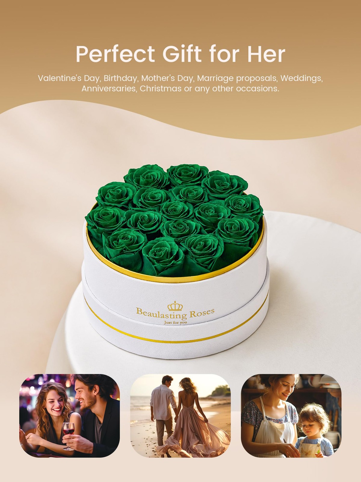 16 PCS Green Preserved Roses Forever Flowers Real In Box Birthday Delivery