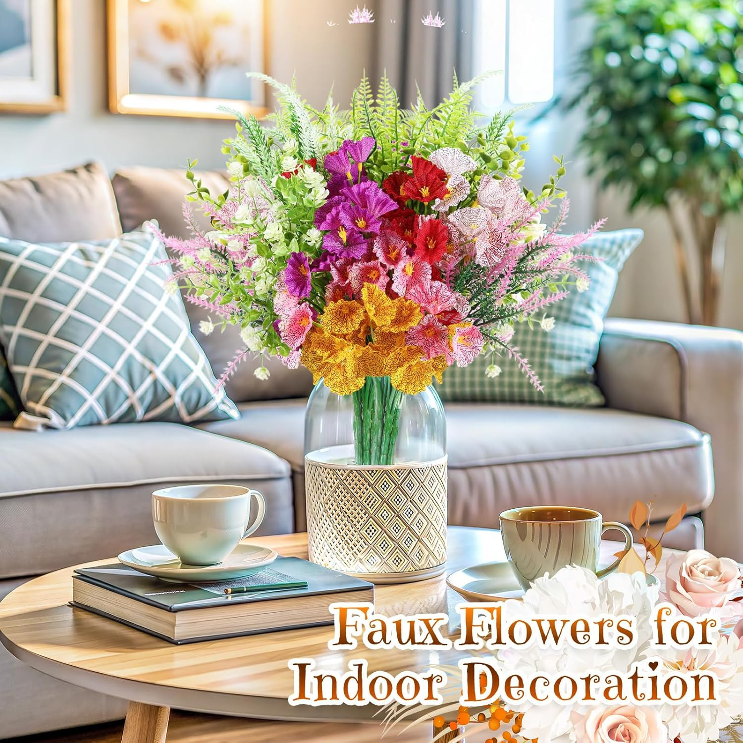 40 Bundles Artificial Flowers for Outdoor No Fade Faux Artificial Plants Shrubs