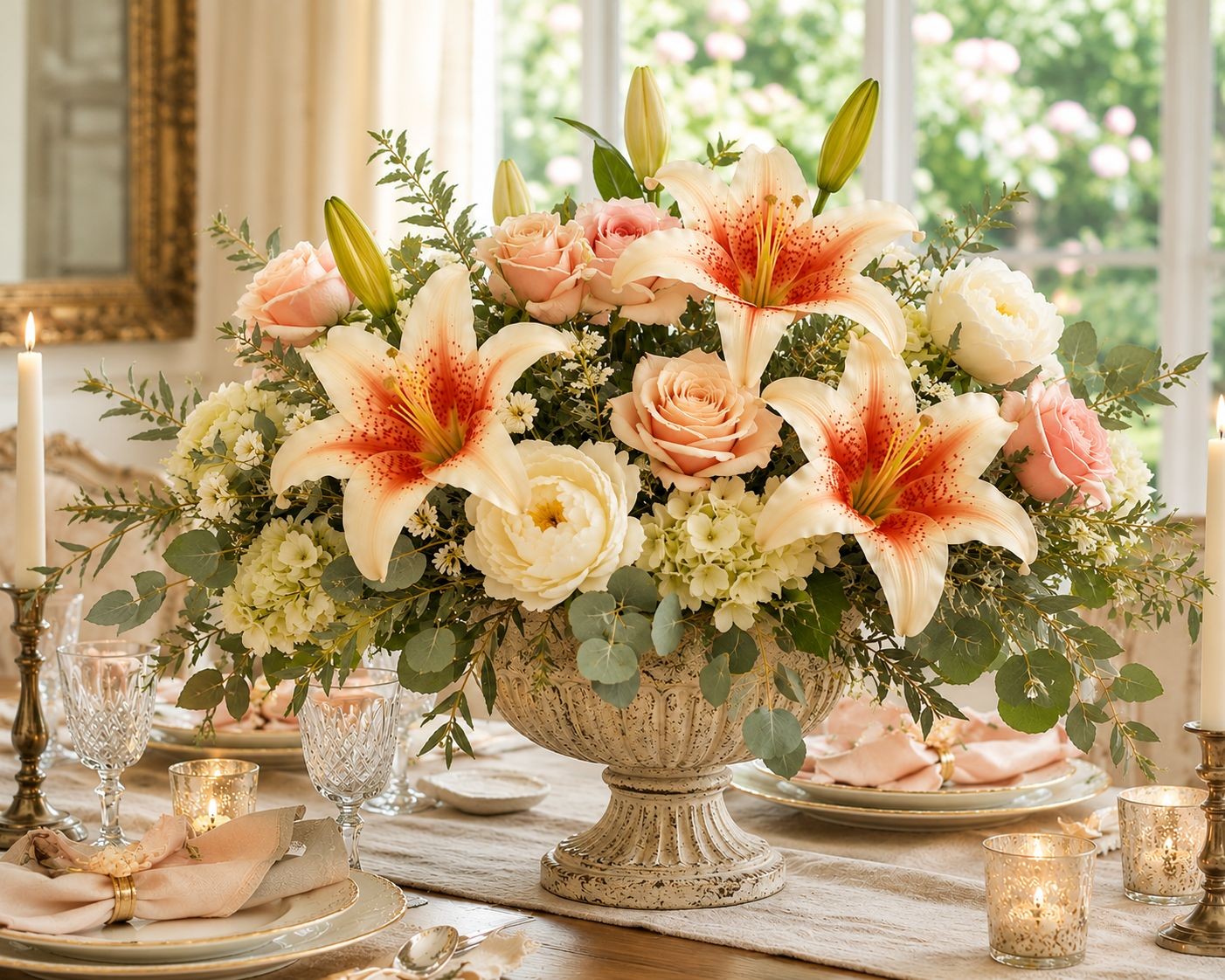 Real Touch Coral Peach Lily Stems Set of 2, Artificial Lily Flowers, Faux Floral