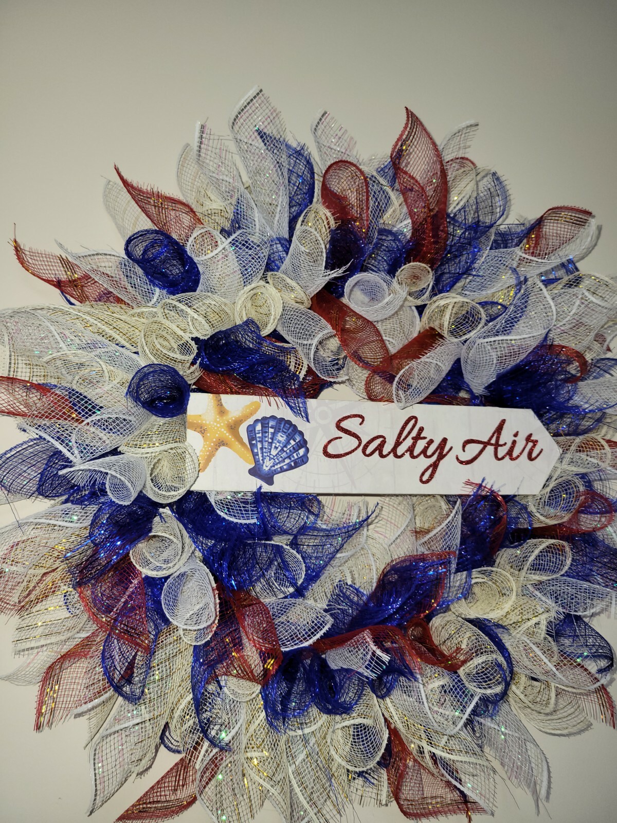 SALTY AIR blue white RED beige Spring Summer Mesh Front Door Wreath Wall Decor
