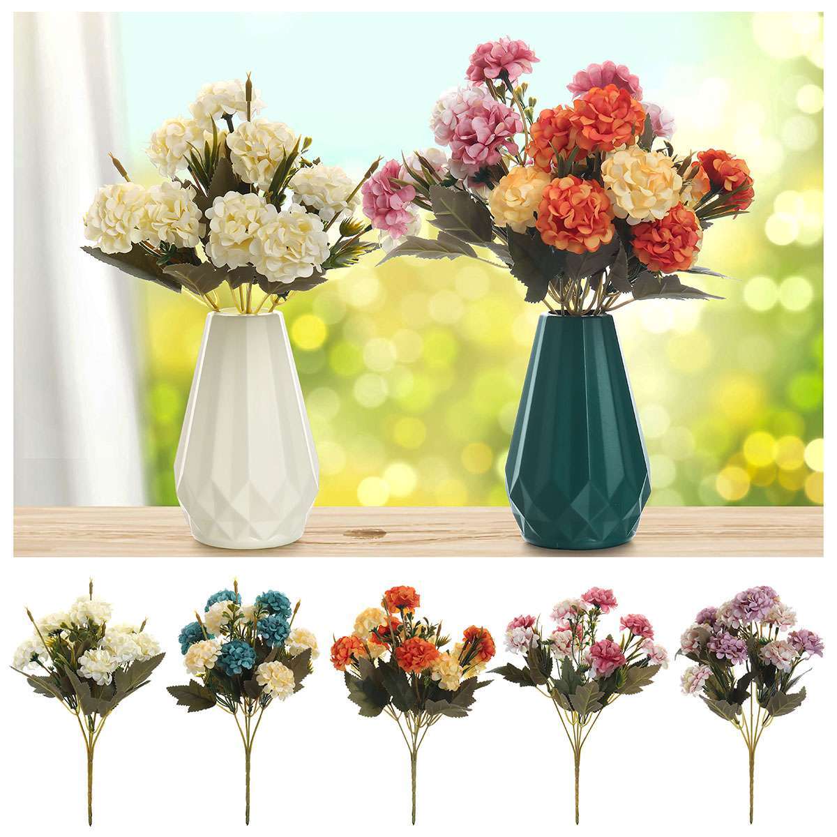 10 Heads Artificial Hydrangea Flowers Silk Bouquet Party Home Decor UV Resistant
