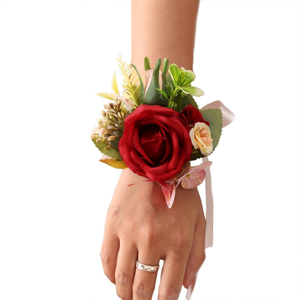 Red Rose Wrist Corsage For Women Prom Wristlet ARed Bridal Party Accessory