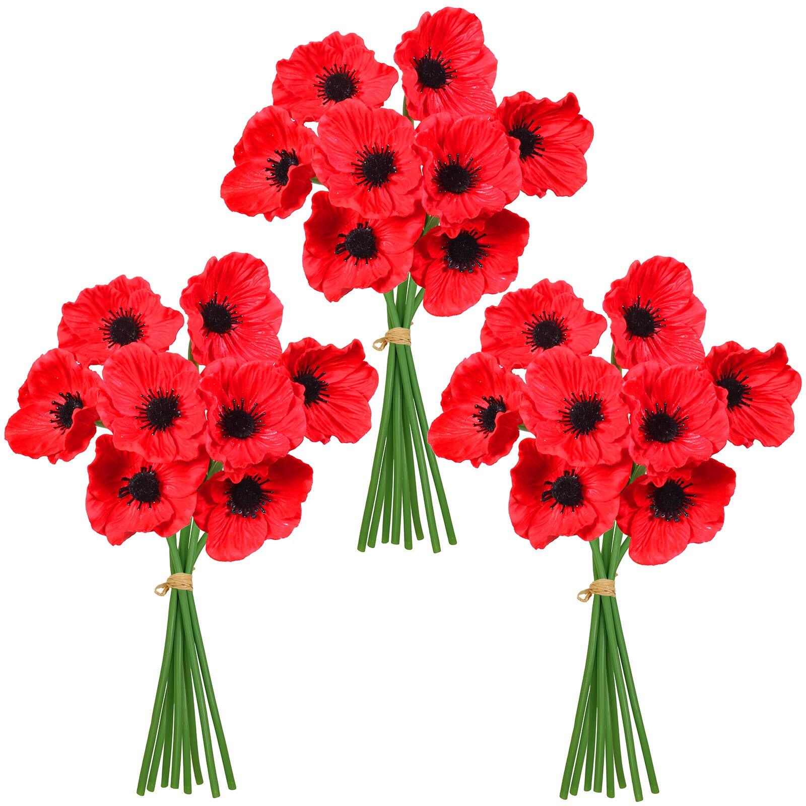 24 Pcs Artificial Red Flower Stems Pu Real Touch Flower Fake Flowers In Red With
