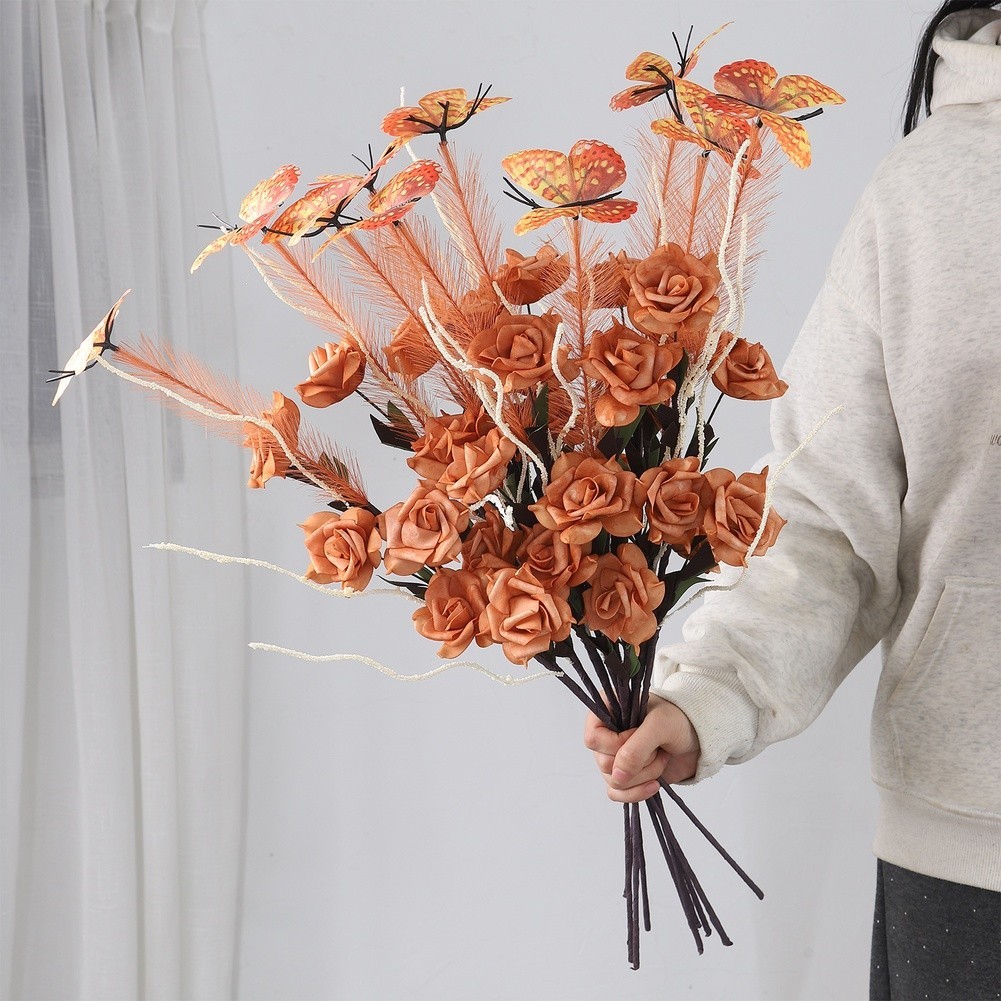Artificial Reed Flower Bouquet for Wedding Home Office Decor White Pink Yellow