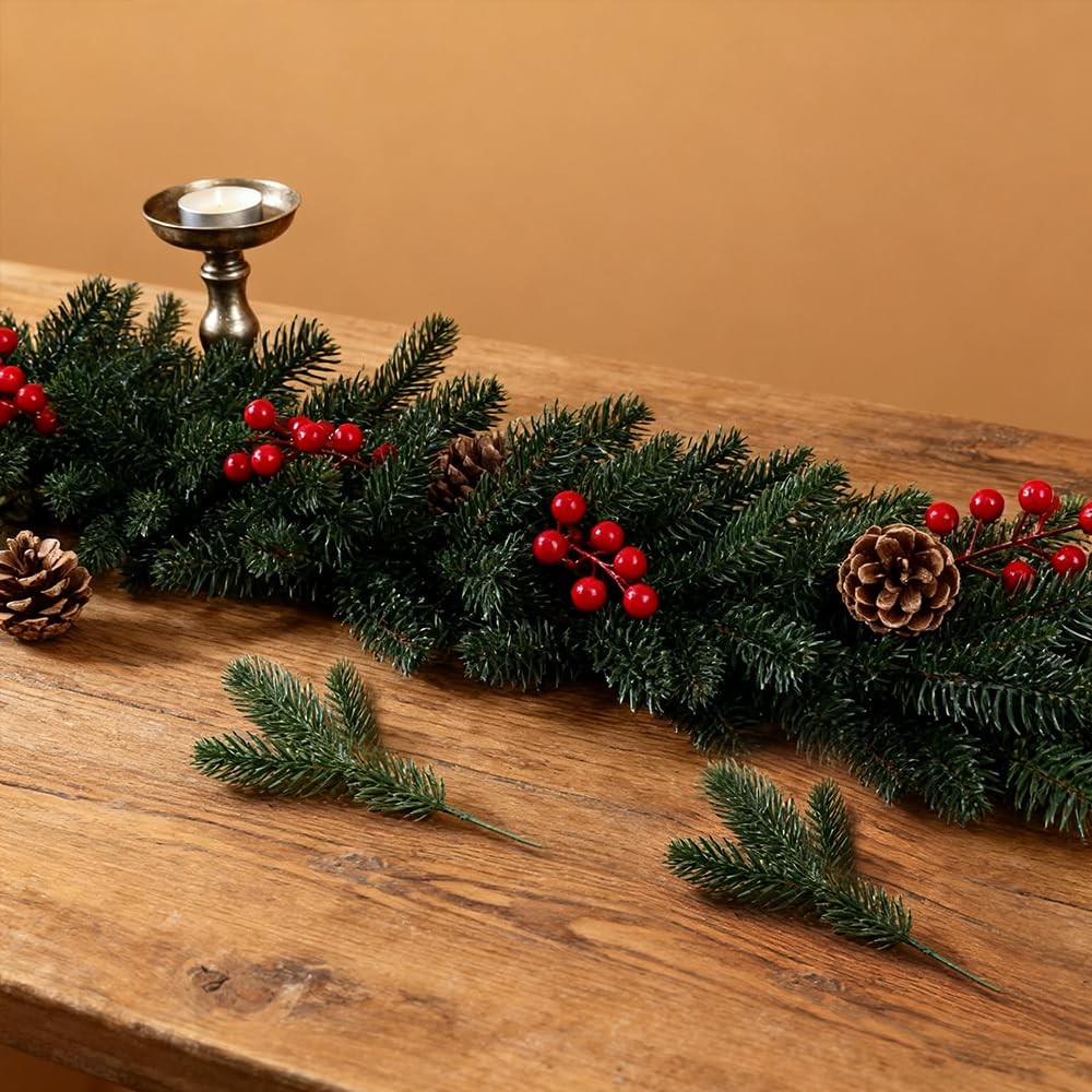 RioBeryo 50 Pcs 10 Inches Artificial Pine Branches Greenery Plants Pine Needl…
