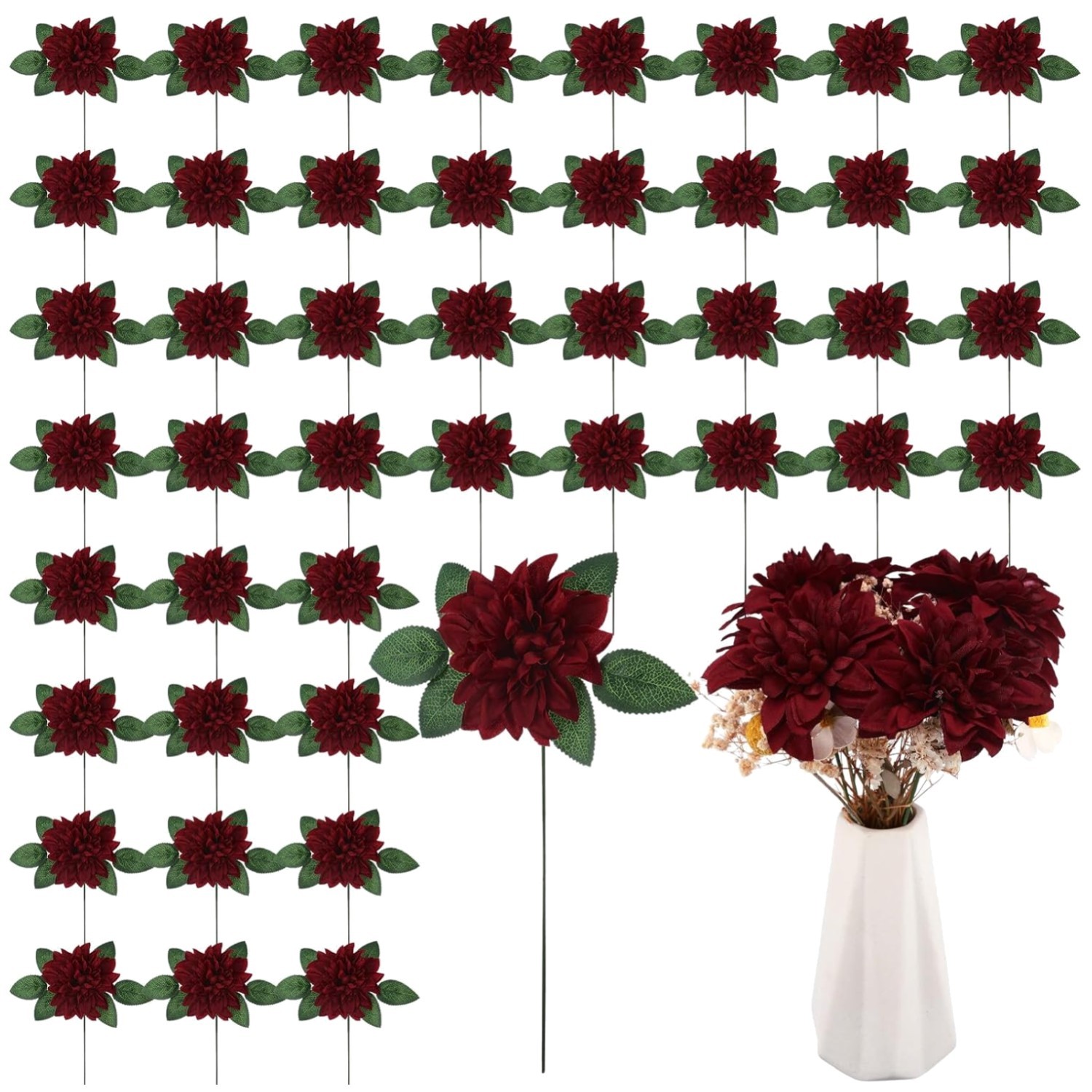 Bulk Pack of 50 Artificial Dahlia Flowers for Bridal Showers