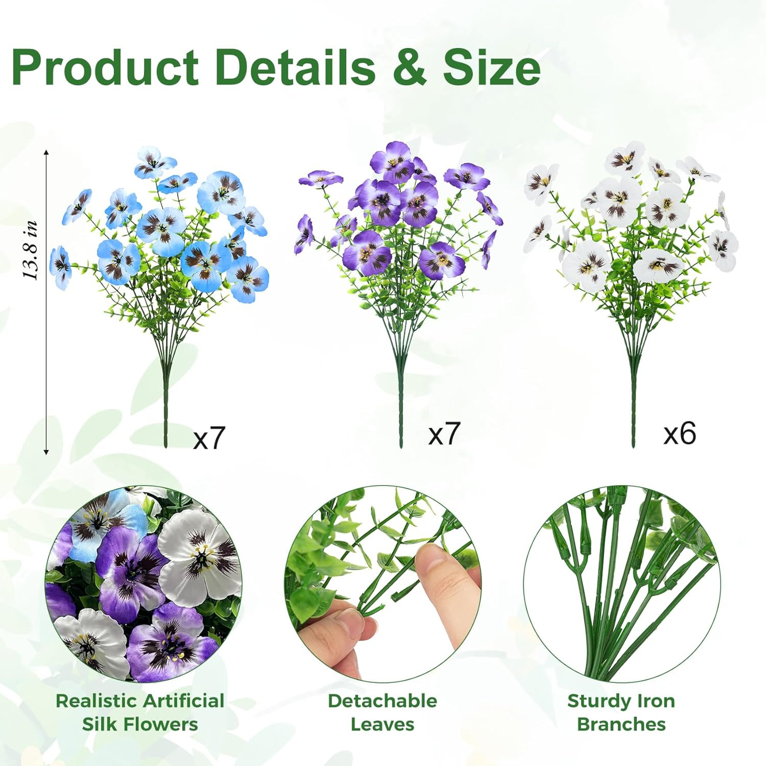 20 Bundles Artificial Pansy Flowers for Outdoors Fake Silk Flowers
