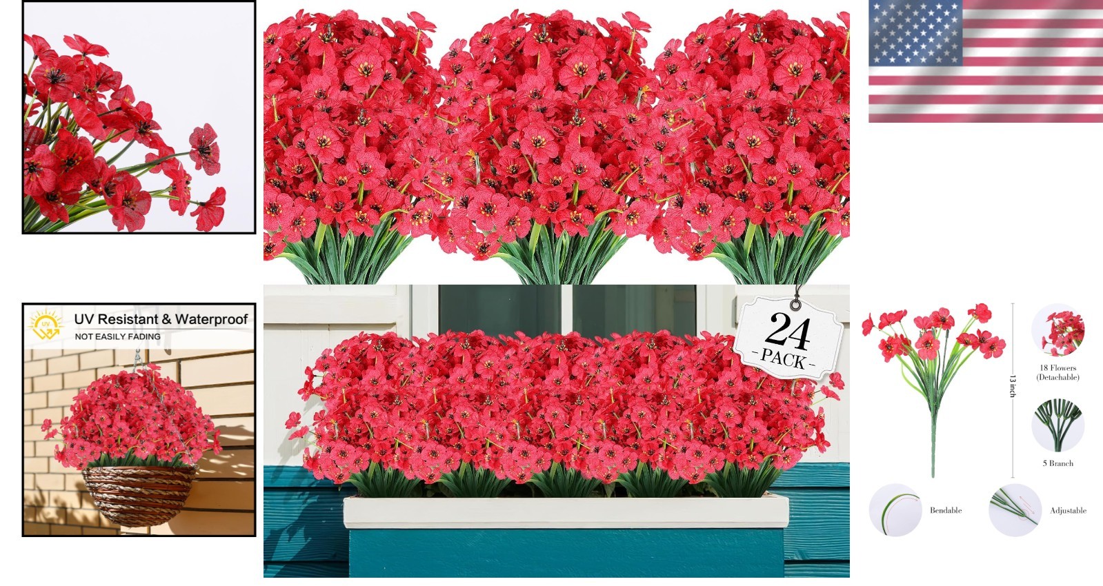 Complete 24 Bundle Set of Vibrant, Waterproof Artificial Flowers for All Seasons