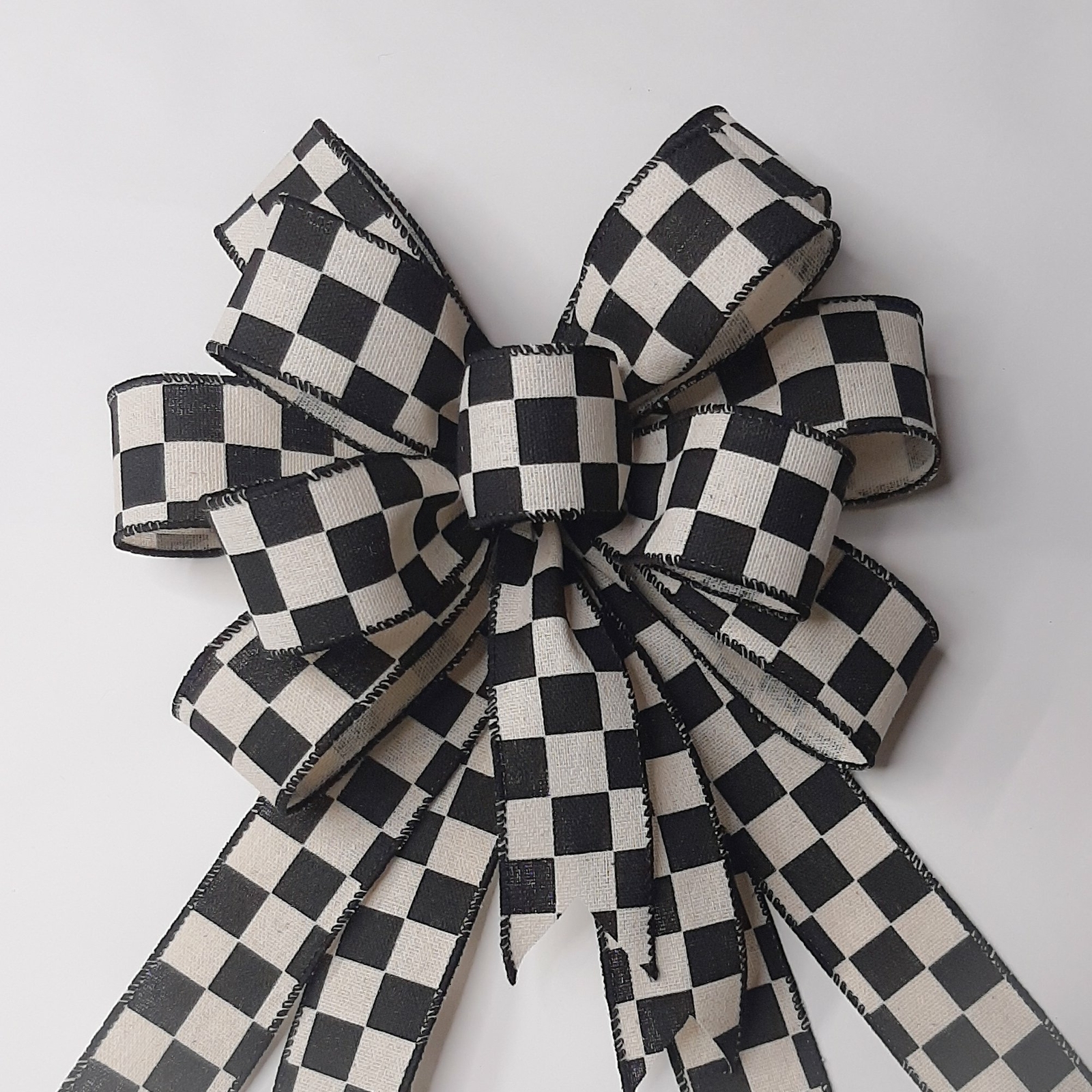 Wreath Bow, Black and White Check, Small