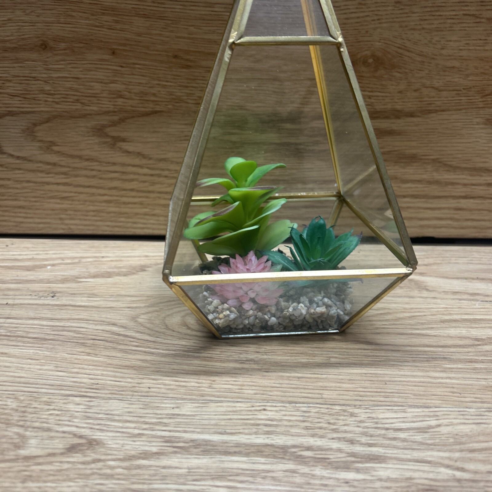 Pyramid Glass Geometric Terrarium Box Tabletop Planter Artificial Suculents
