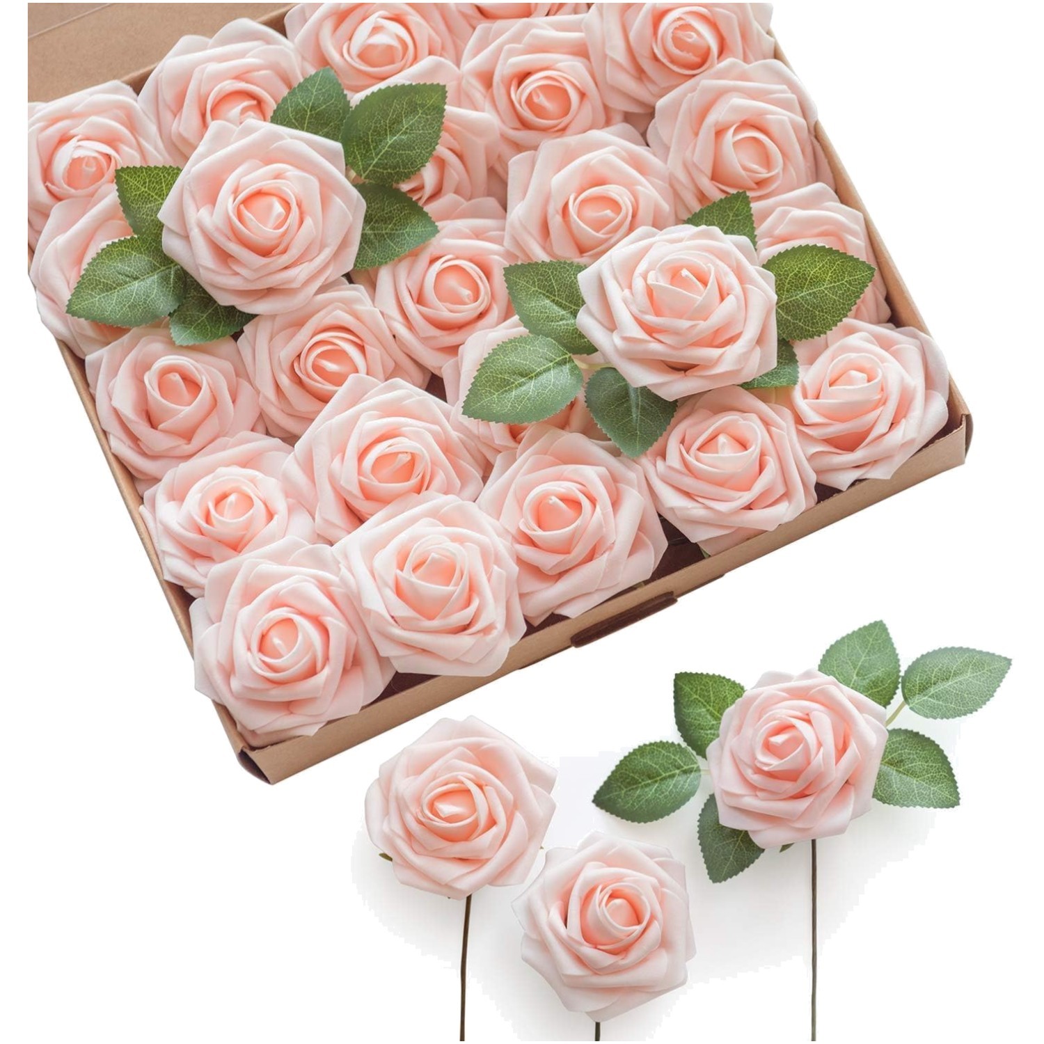 Lifelike Blush Foam Roses – 25 Count for Bouquets, Centerpieces & More