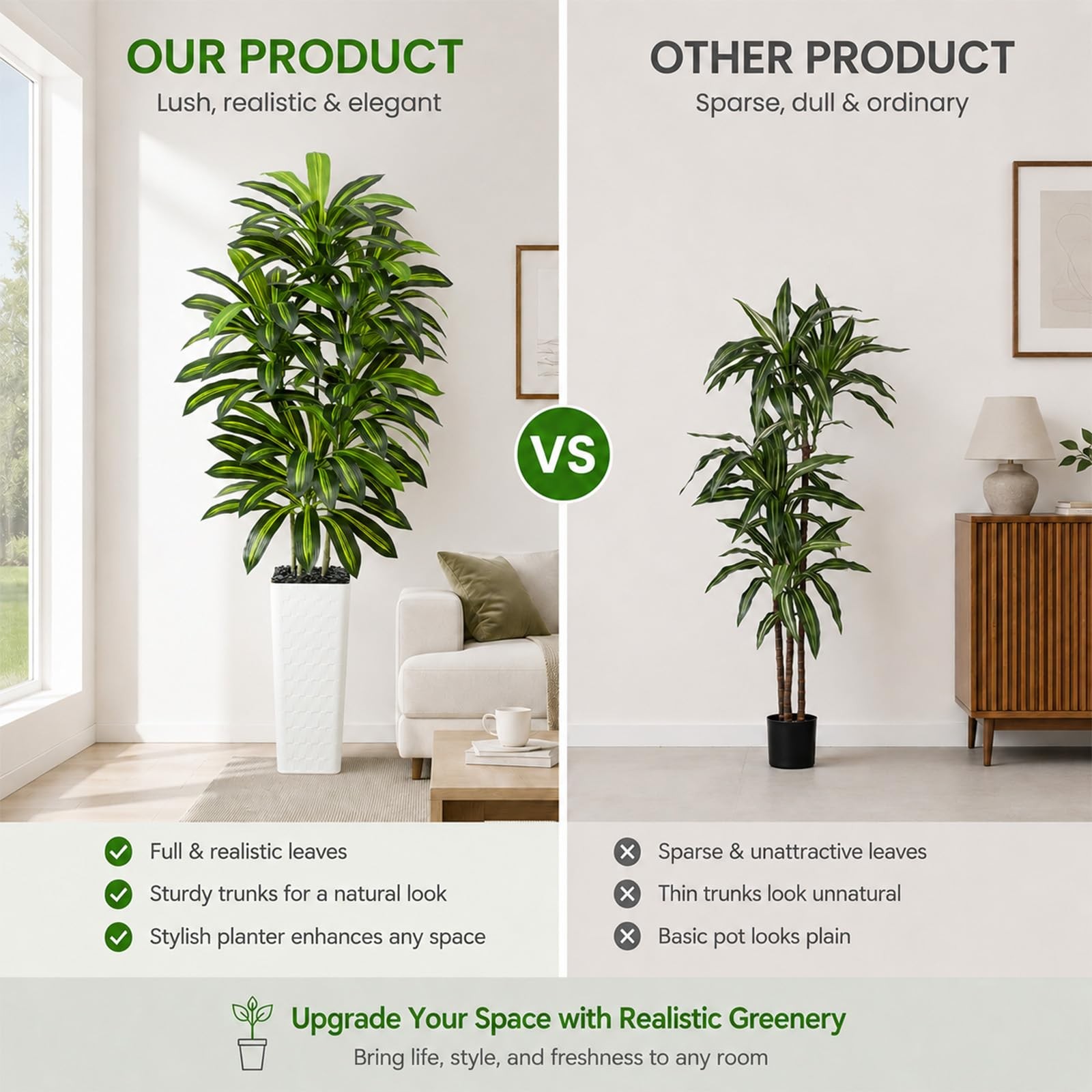 Artificial Dracaena Tree Indoor, 7FT Tall Fake Floor Plants with White Plante…