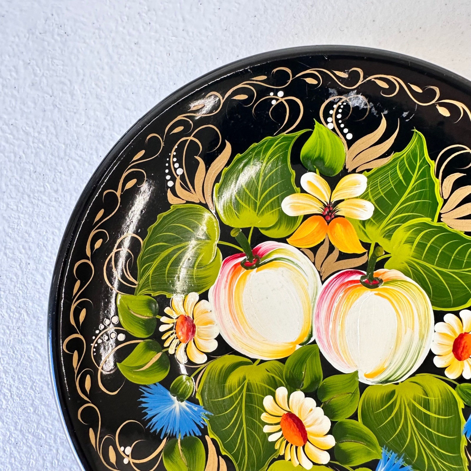 Vintage Russian Zhostovo Plate Wall Decor Handpainted Floral Folk Art