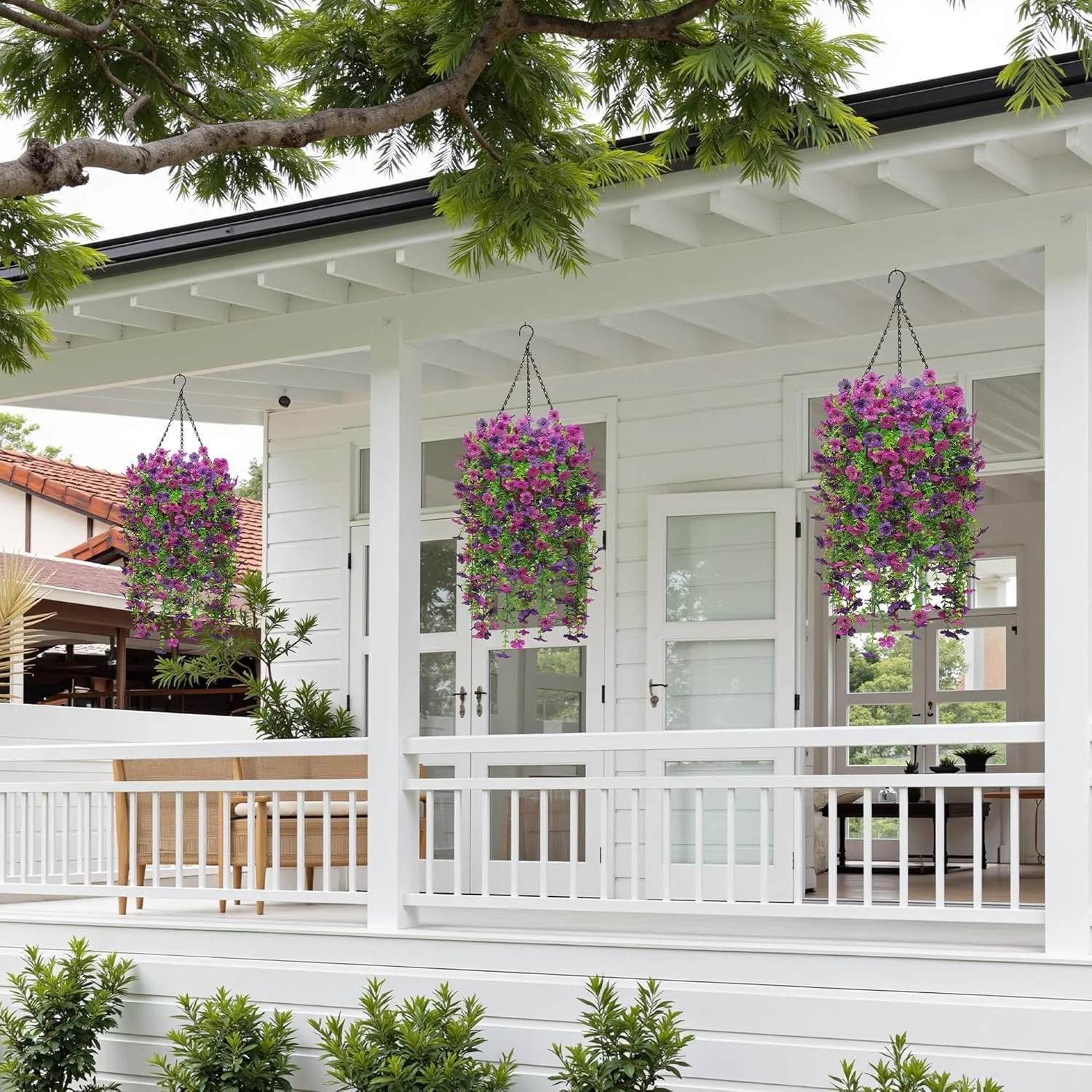 Artificial Hanging Fake Flowers Plants Spring Summer Decoration for Outdoor, 4PC