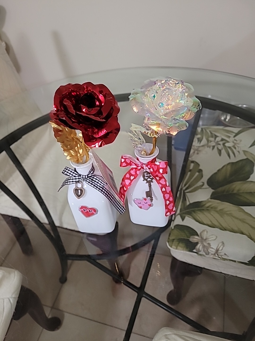 1 Set Foil Red Rose Flower Artificial Flowers In Vase Set Valentine’s Day Gifts