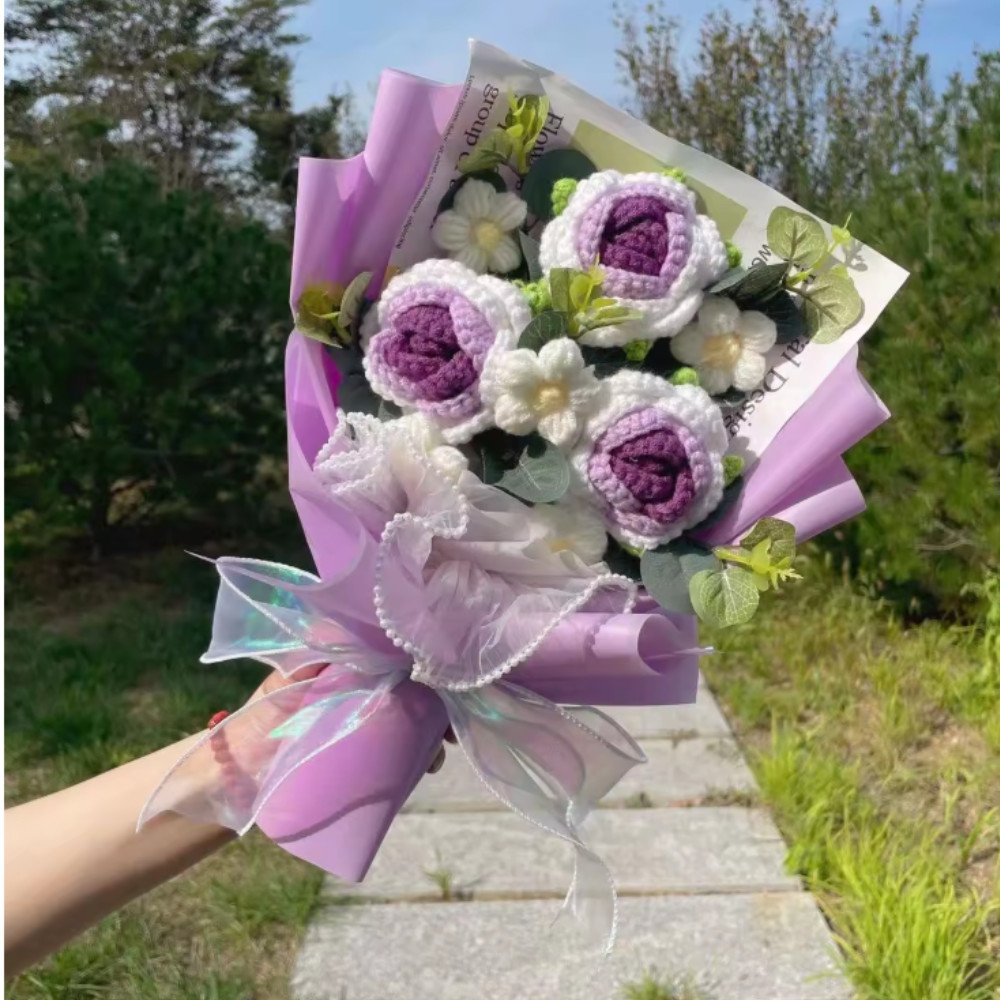 💖Crochet Flower Bouquet Rose Handmade Knitted Eternal Artificial Anniversary💖