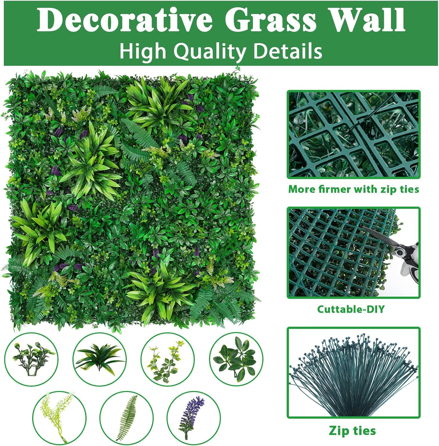 12Pcs 20”X20” UV Protected Faux Grass Wall Panels for Indoor/Outdoor Decor