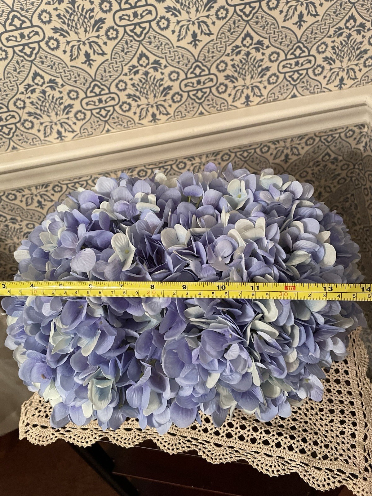 Blue Hydrangeas Silk Floral Table Arrangement In Metal Planter 12” Wide