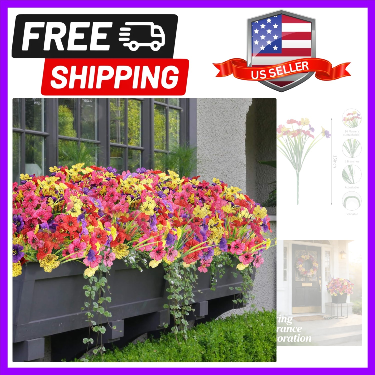 Stylish 16 Bundles of UV Protected Artificial Flowers for Garden & Home Décor