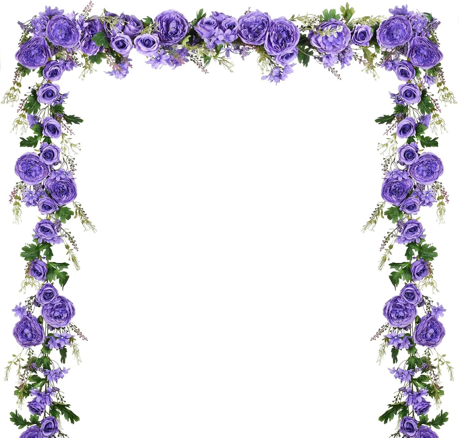 2Pcs Artificial Peony Flower Garland Silk Peony Garland W/ Purple White Flowers