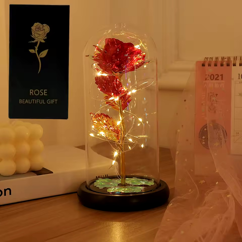 1pc Hot LED Enchanted Galaxy Rose Eternal Beauty Rose With Fairy Lights in Dome