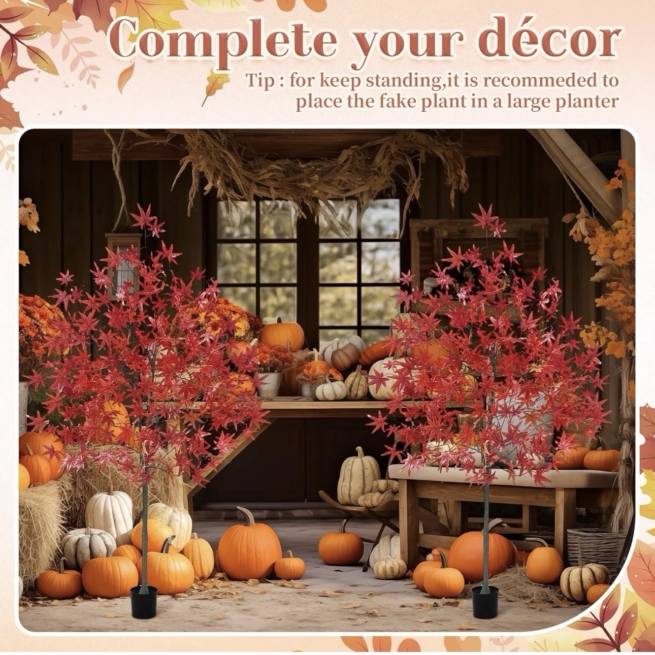 6.6ft Faux Maple Fall Tree Fall Decorations for Home, Artificial