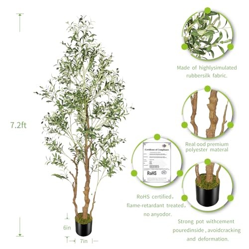 7.2ft Artificial Olive Tree (85in) with Plastic Nursery Pot Faux Olive 7ft 1in