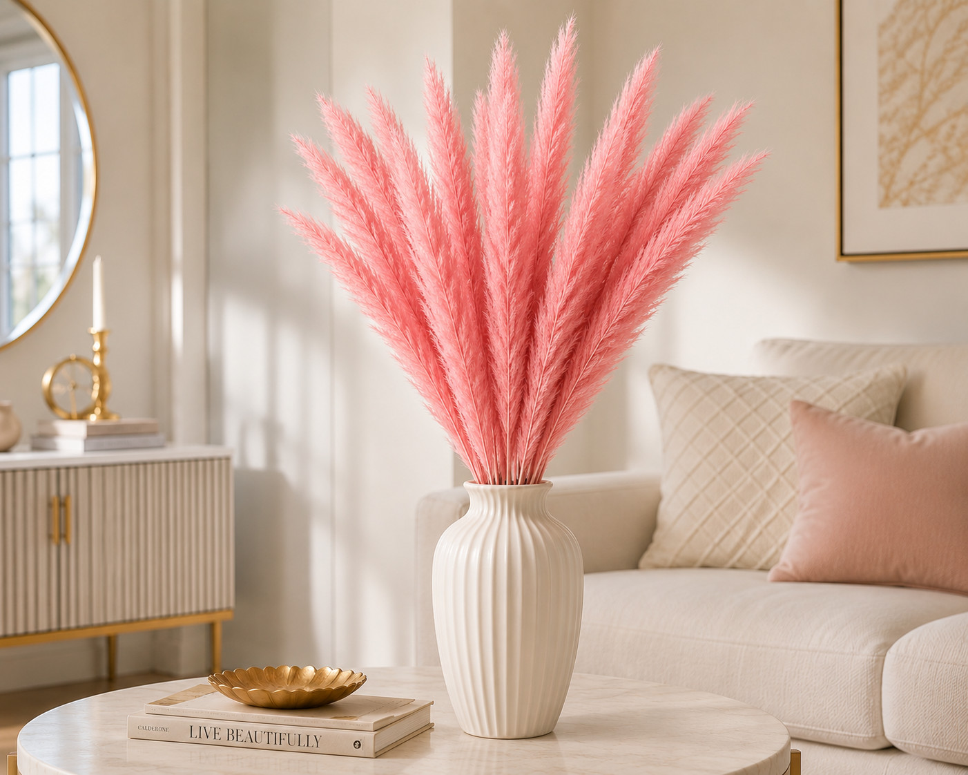 15 Stems Pink Pampas Grass 21″ Dried Floral Bouquet Boho Wedding Home Decor