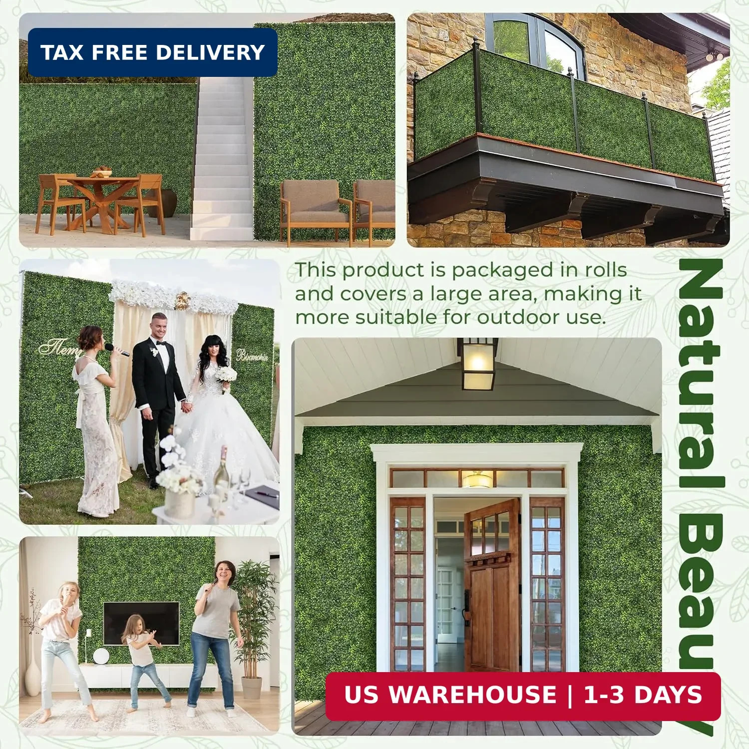 Artificial 72×144 in (72 Sqft) Boxwood Grass Wall Backdrop Roll | UV-Anti Faux G