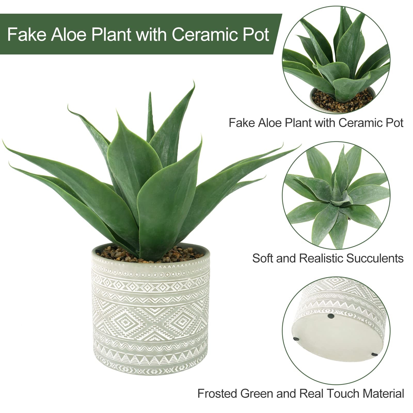 Grey Pot 13.8 Inch Large Artificial Faux Potted Aloe Vera Succulent Plant
