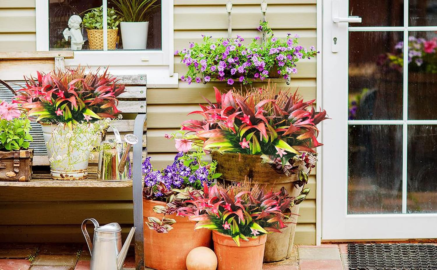 8 plantas artificiales exterior UV resistentes jardin plastico verano invierno