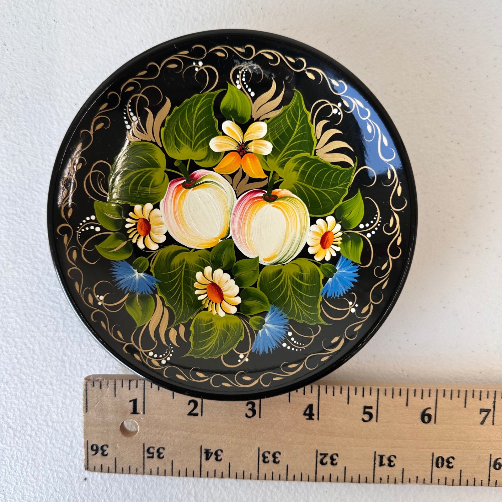 Vintage Russian Zhostovo Plate Wall Decor Handpainted Floral Folk Art