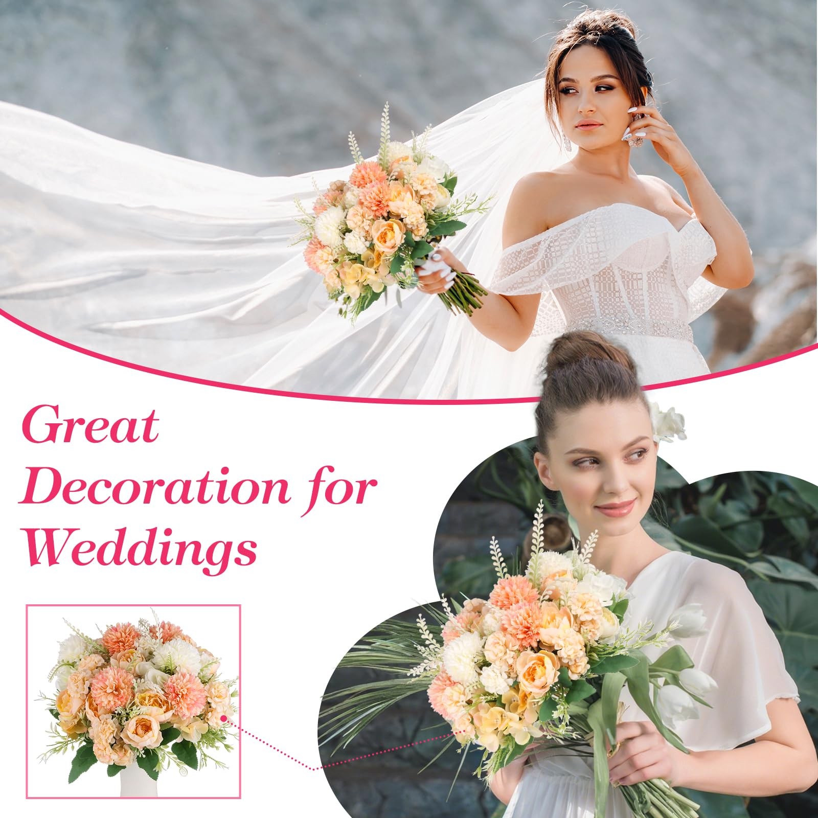 12 Bundles Peonies Artificial Flowers Silk Flowers Fake Peony Bouquet Faux Pe…