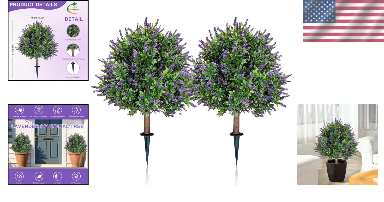 Artificial Lavender Topiary Ball for Outdoors, Set of 2 Boxwood Plant Tree With