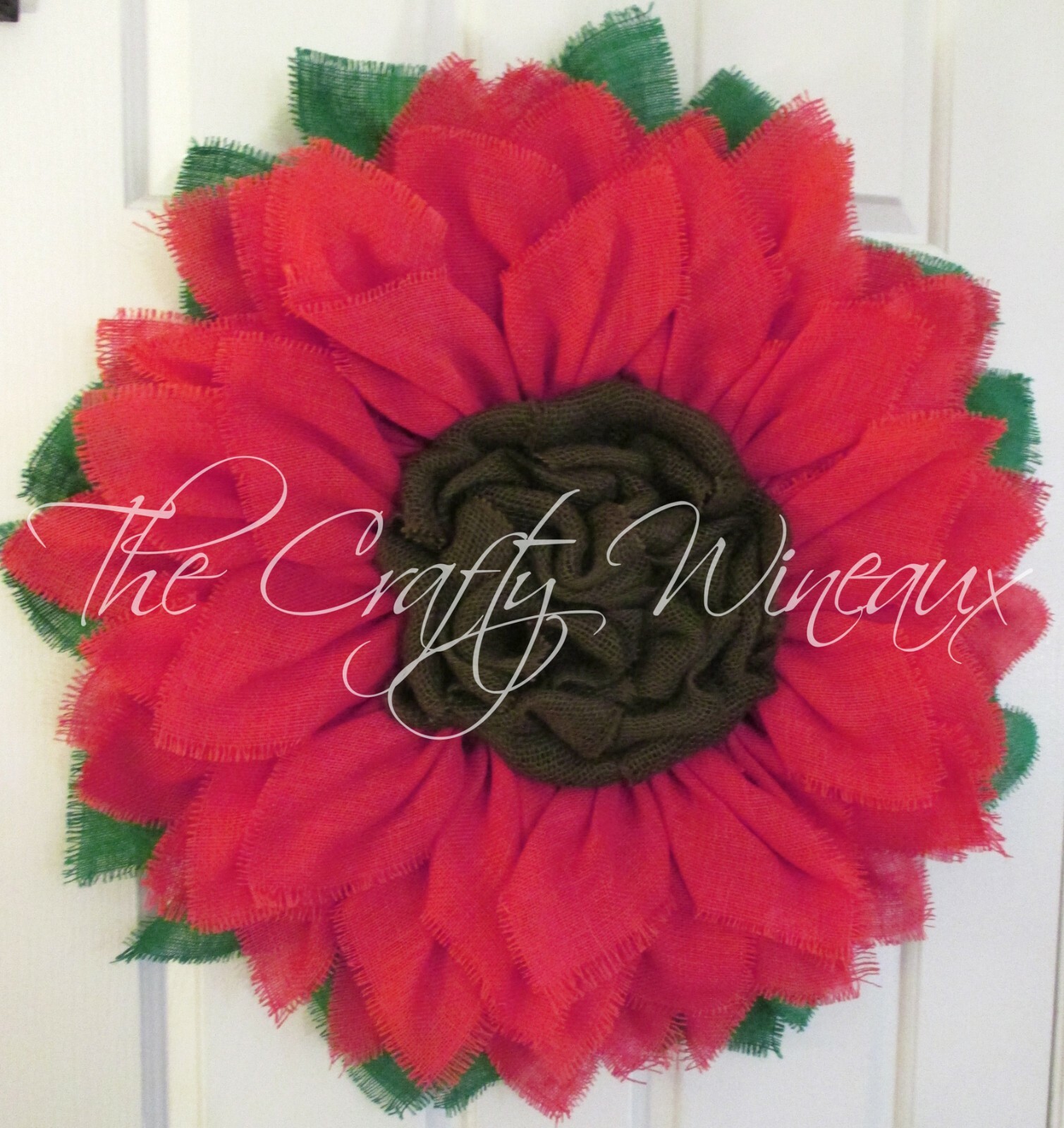 The Crafty Wineaux – Extra Large 30″ Rich Coral Pink Burlap Sunflower Wreath