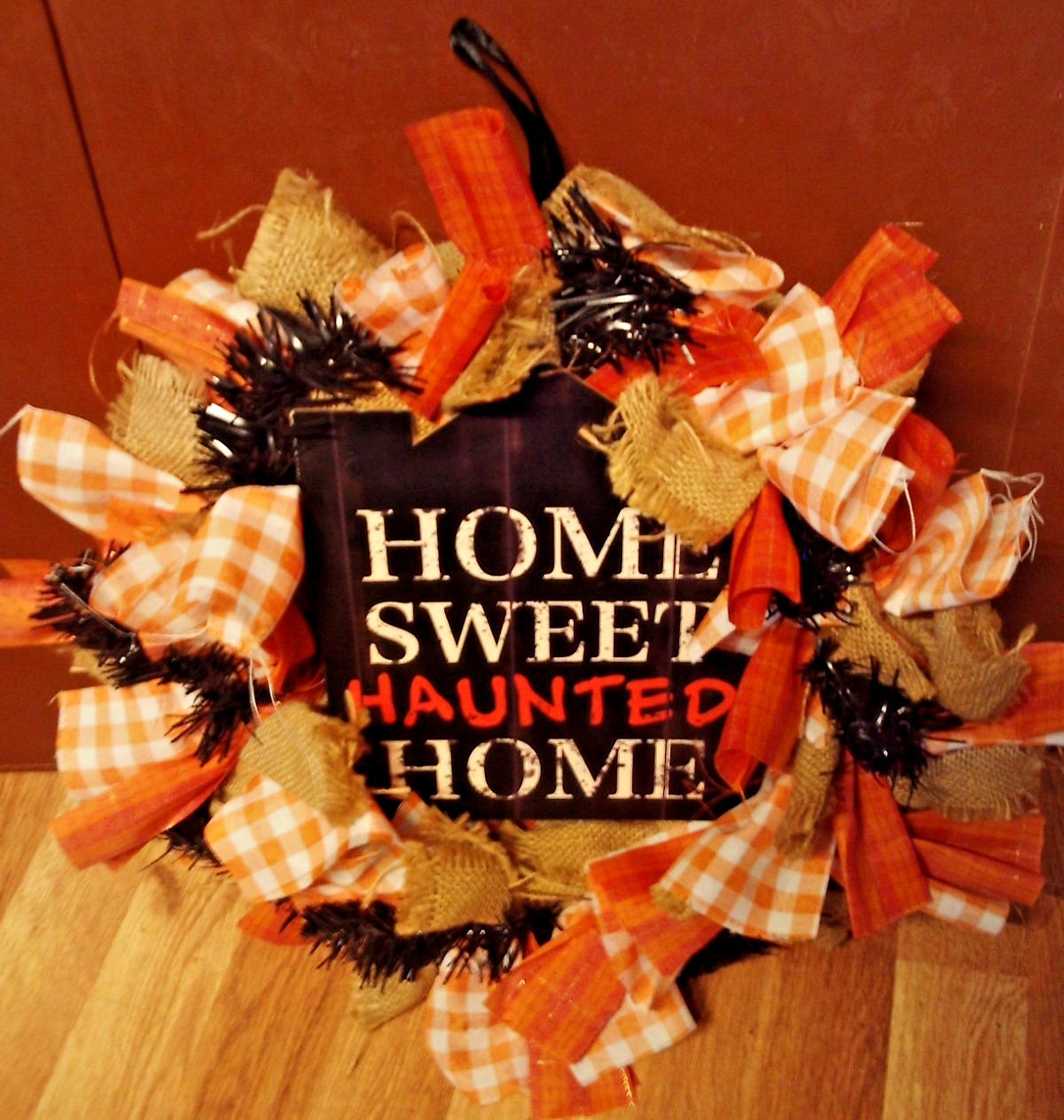 Home Sweet Haunted Home 18″ HALLOWEEN Wreath Fall Decor-Orange/Black-Ribbons 187