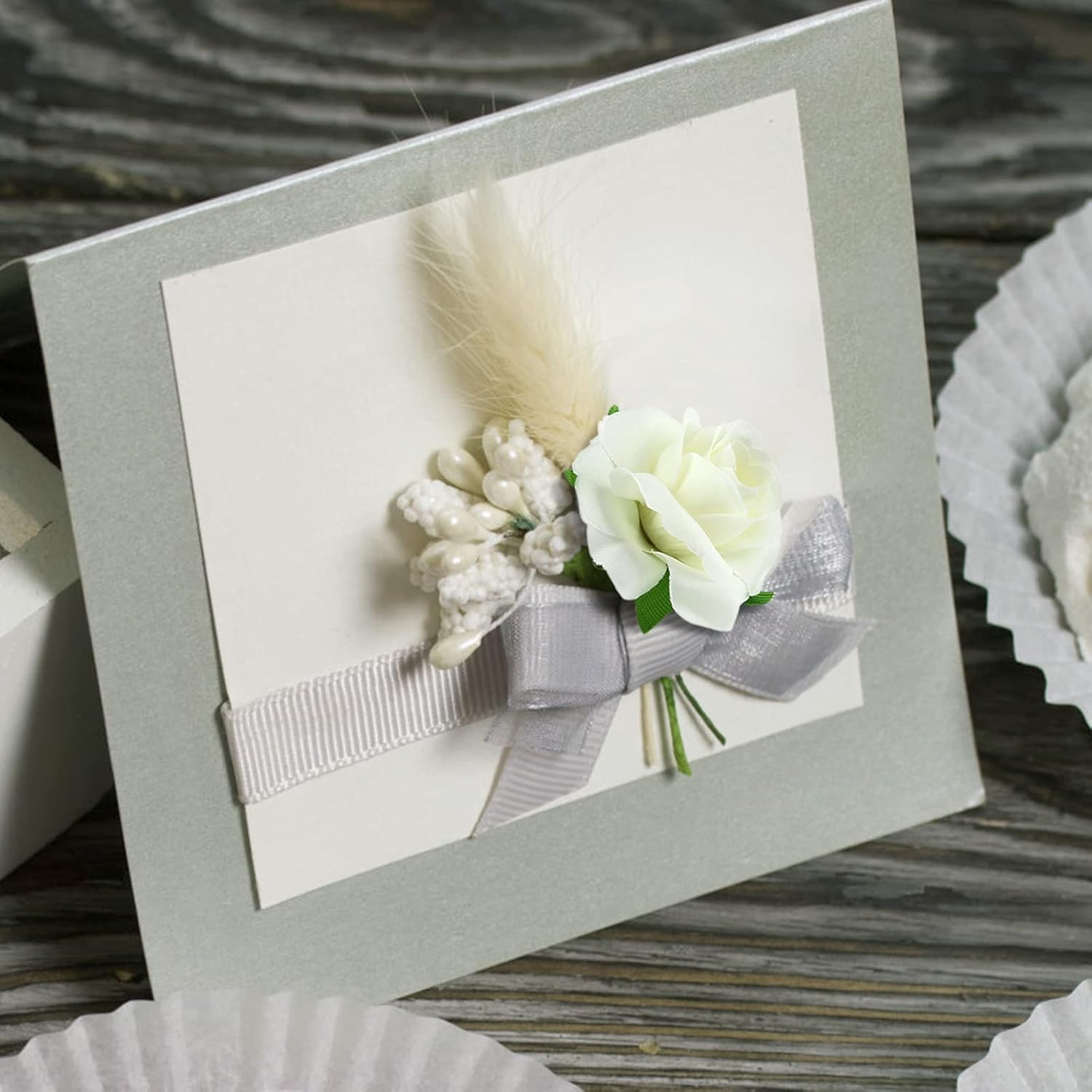 KESOTE 50Pcs Mini Ivory White Roses Artificial Flowers Bulk, 1.6″ Small Silk Fak
