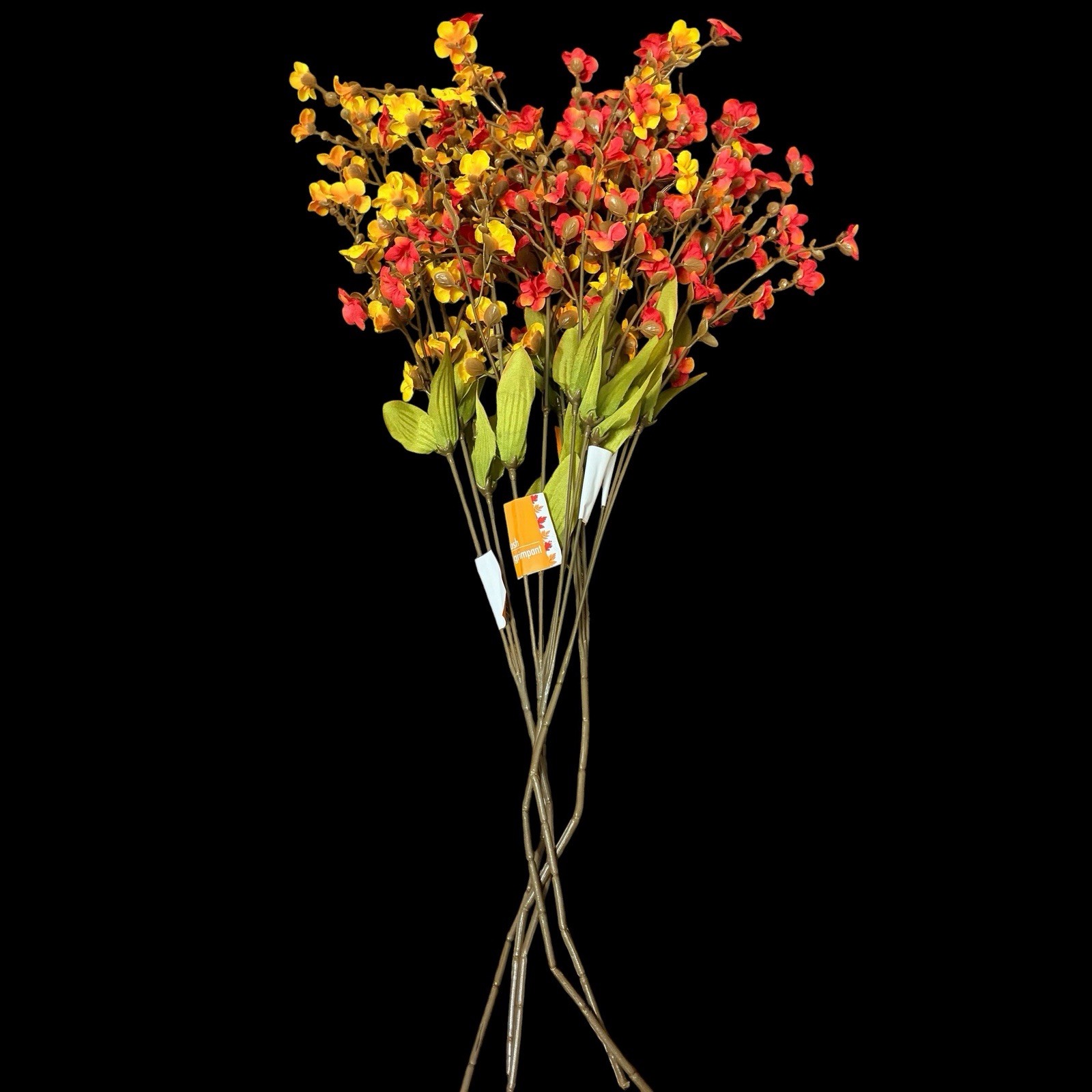5ps/ Stems Babys Breath/Wild Silk Artificial Flowers Yellow Orange Mix 27” New