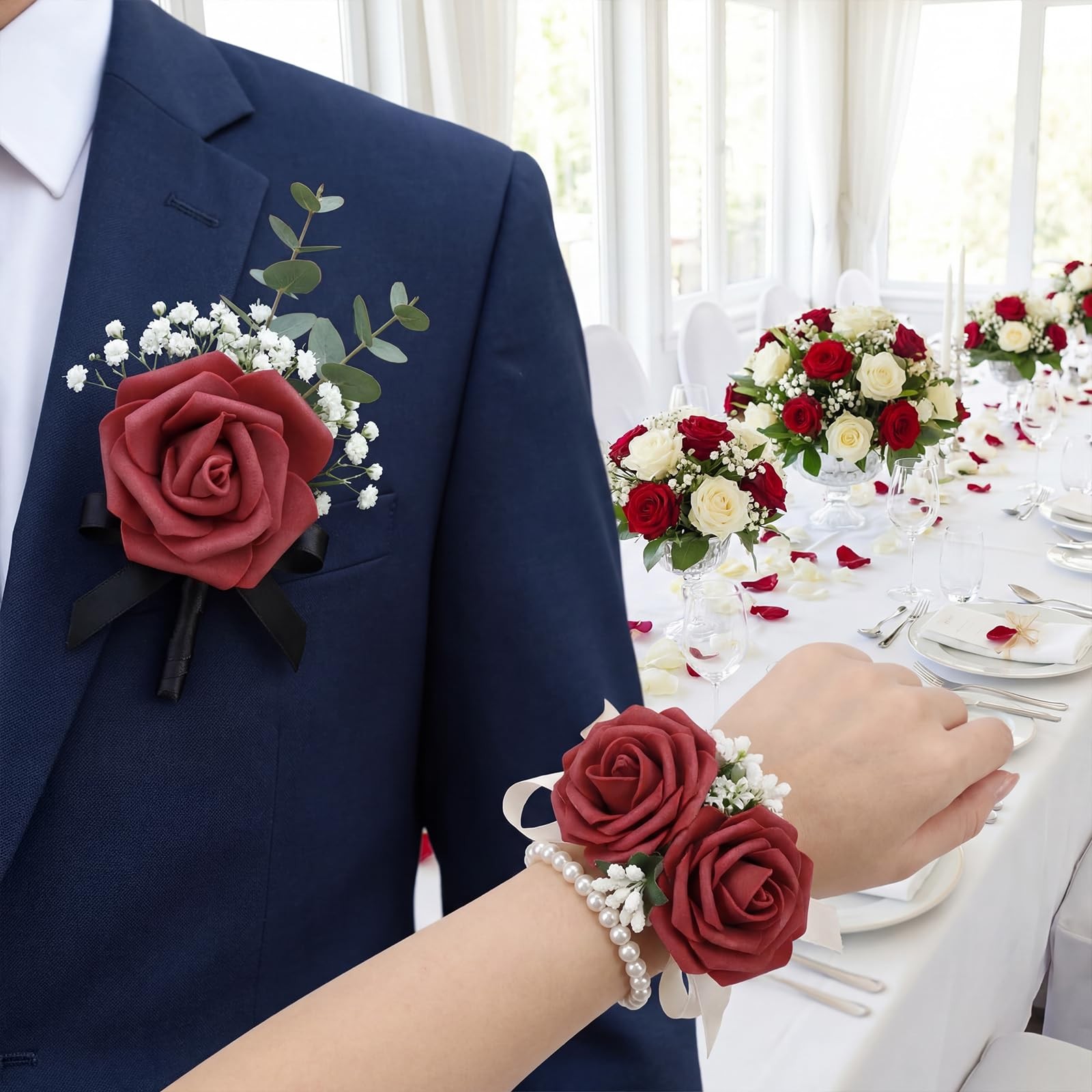 50 PCS Burgundy Foam Rose Stemless Artificial Flower Head Bulk 2.75in Mini Fa…