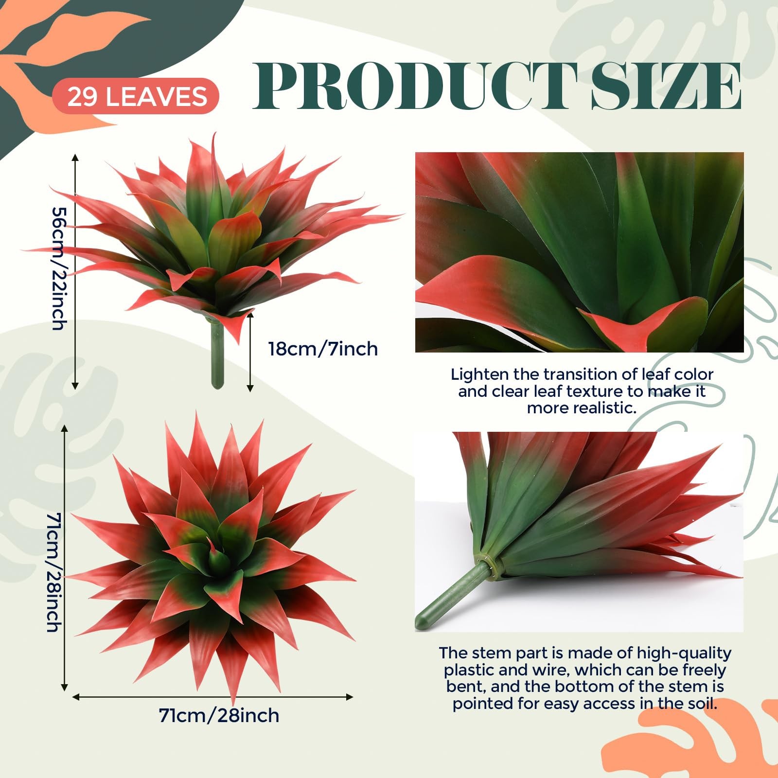 2 Pack 28 Inch Artificial Agave Plants Red UV Resistant for Indoor Outdoor