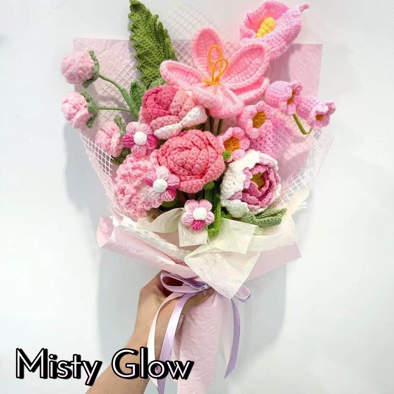 Pink Purple Crochet Flower Bouquet Birthday Gift for Her