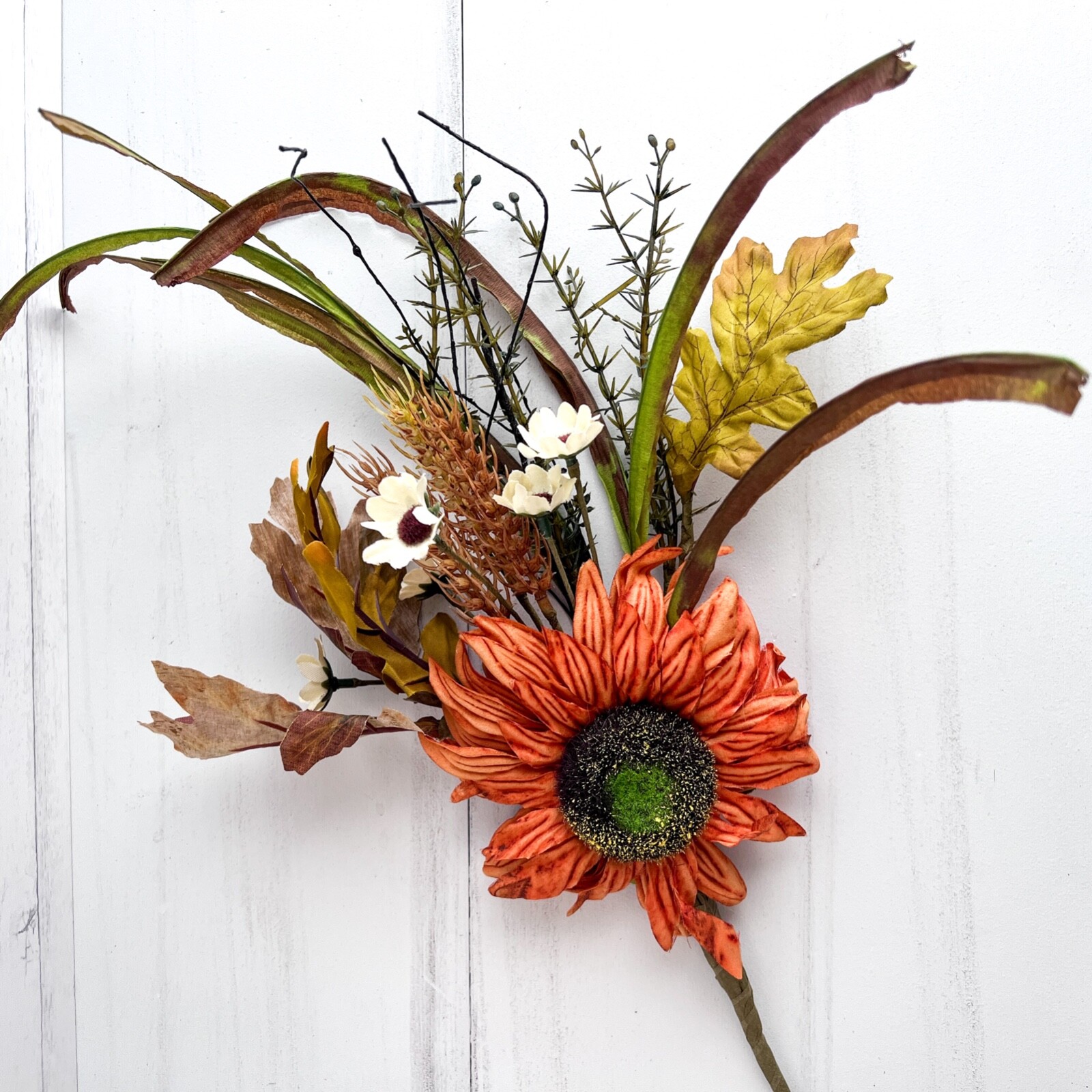 Large Sunflower and Leaves Pick / Spray / Stem 18″ High Autumn Fall Floral