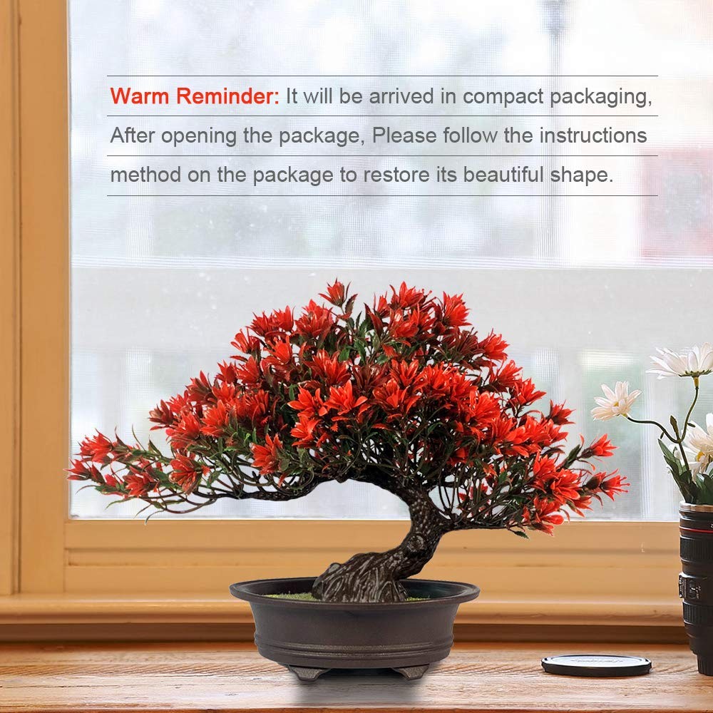 Artificial Bonsai Tree Red 9.5in Decor