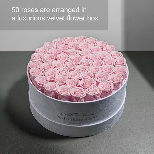 50-Piece Velvet Box Roses – Preserved Flowers for Delivery, Birthday Gifts for W