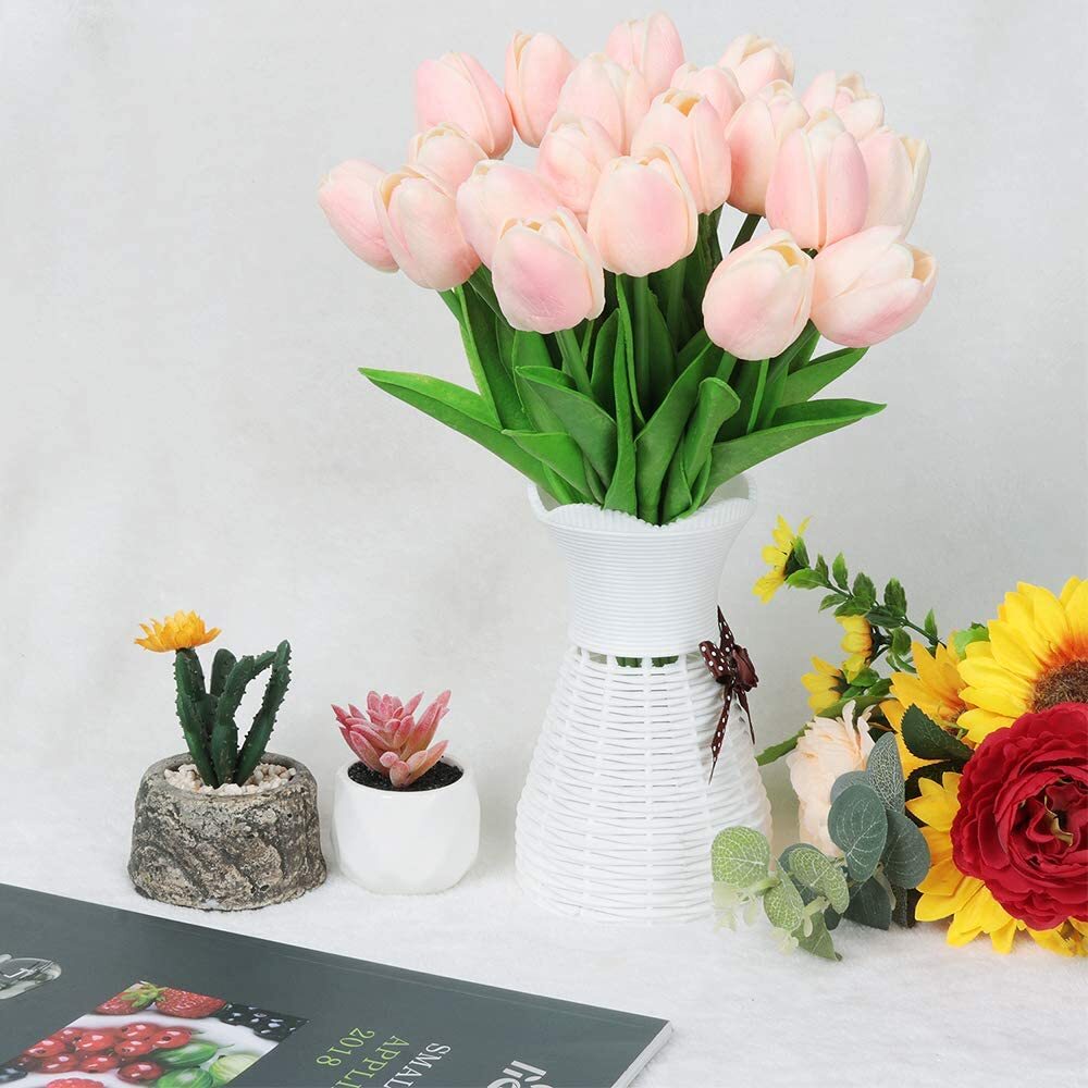 20× Artificial Tulips Flower Latex Real Touch Bridal Wedding Bouquet Home Decor