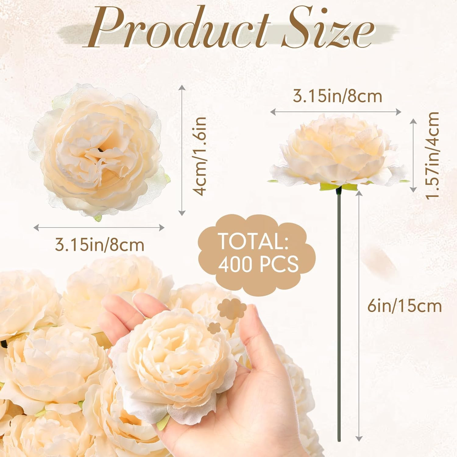 400 Pcs Champagne Silk Rose Heads for Wedding & Party Decor, DIY Floral Centerpi