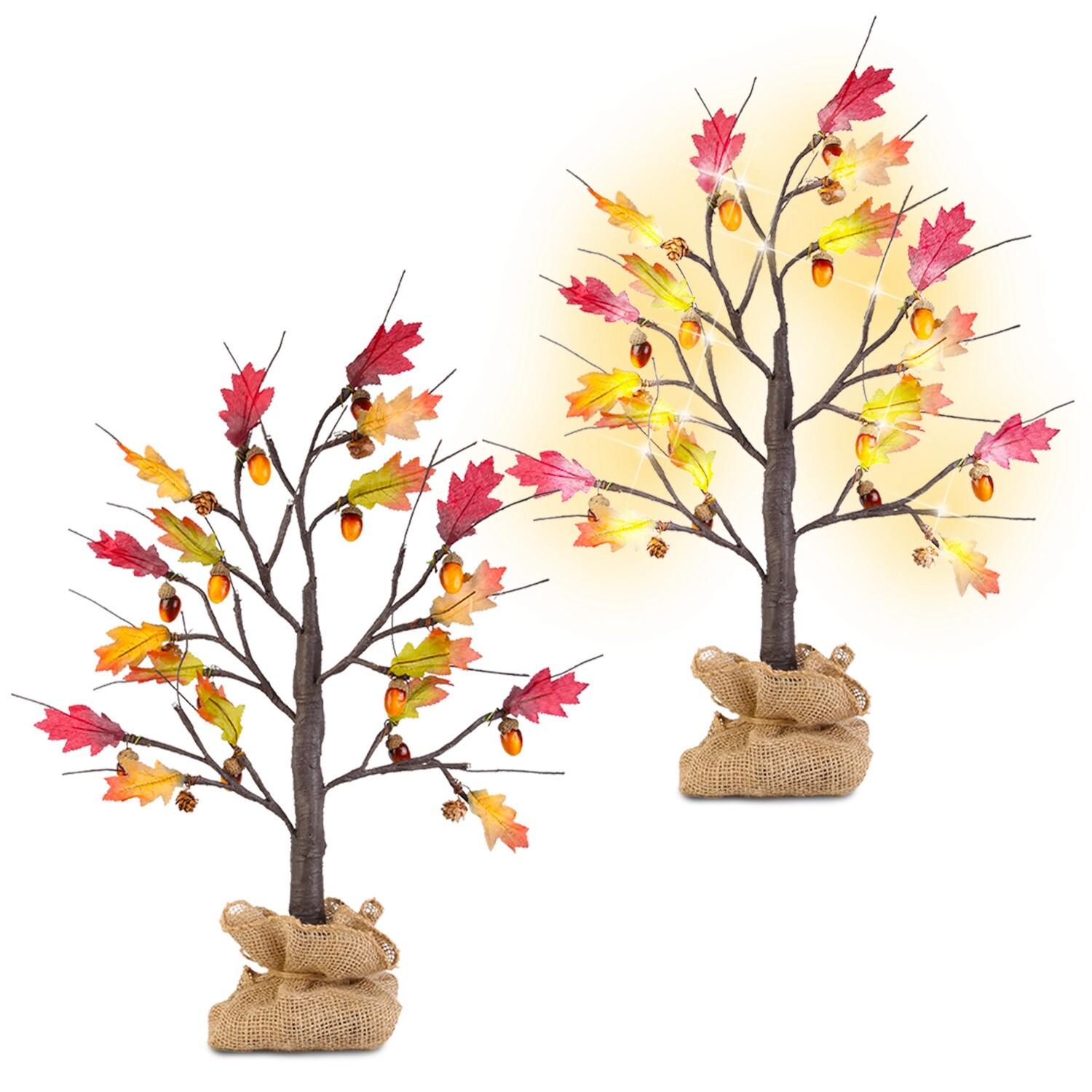 2pcs Artificial Maple Tree Battery Operated Lighted Tree Decorations with Timer